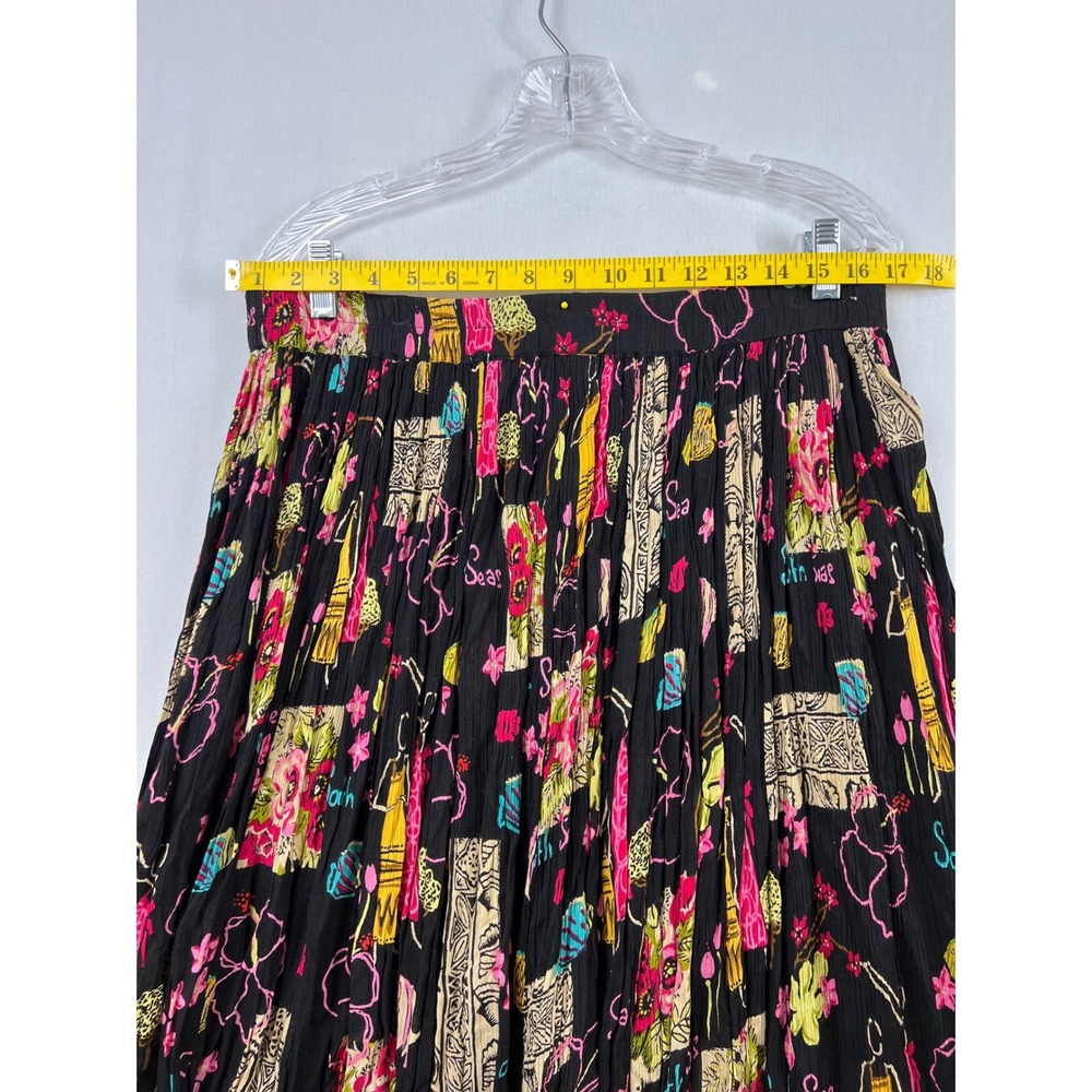 White Stag Maxi Skirt Womens 16W Black Tropical South Seas Rayon Pleated Flowy - Picture 4 of 8